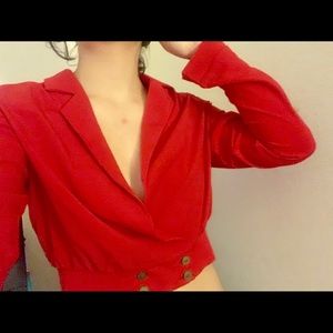 Red Cropped Blazer Top